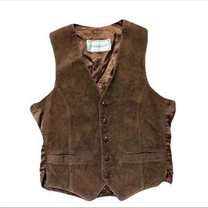 Vintage 1960s Briar Club Brown Suede Leather Button Up Vest Western Size M?